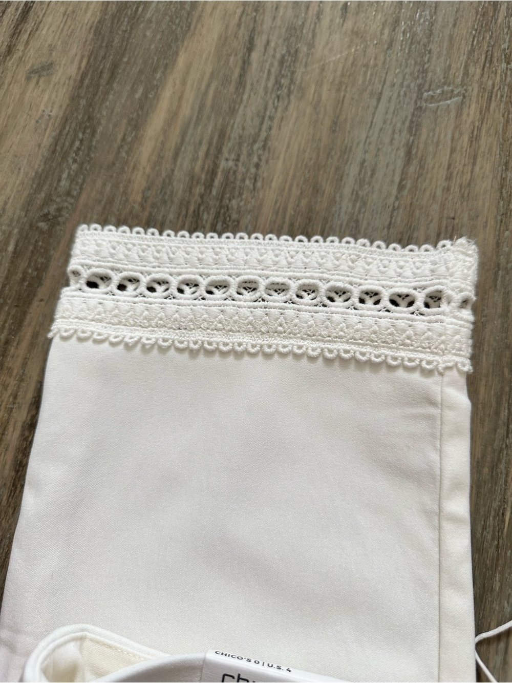 Chico's Women’s White Slimming Brigitte Slim Leg with Lace Trim Pants - Picture 9 of 11